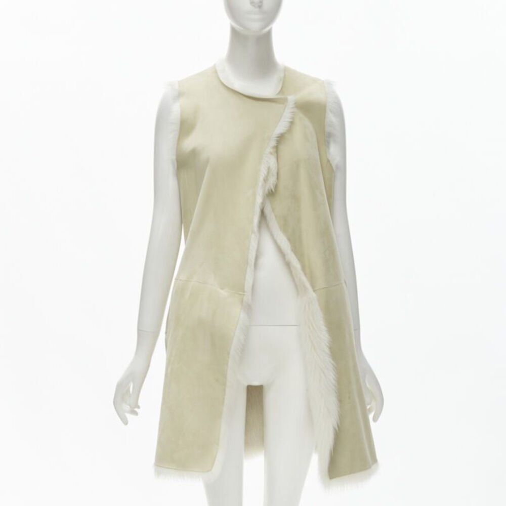 Theory beige shearling lamb fur lined suede vest